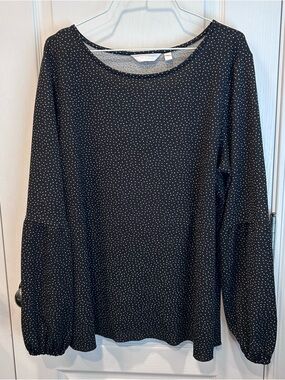 Lauren Conrad Women’s BlackWhite Polka Dot Long Balloon Sleeve Raw Hem Blouse XL